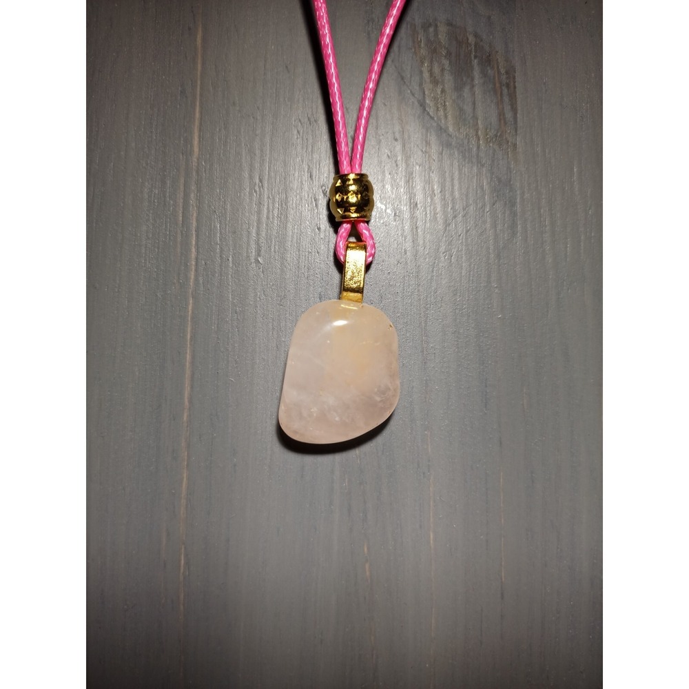 Rose Quartz Crystal Pendant Necklace Pink Waxed Cord 17in Break Away Closure